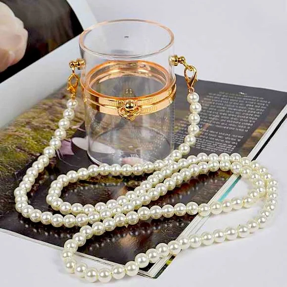 Clear Transparent Pearl & Gold Accent Stadium Handbag - Picture 4 of 4